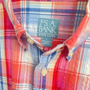 Jos. A. Bank Men's Stays Cool Short Sleeve Plaid  Madris Size Large